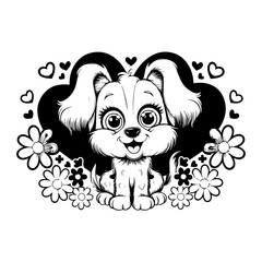 Adorable Puppy with Hearts and Flowers