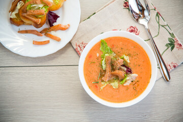 Hot fish soup-puree with vegetables and cream for gourmets