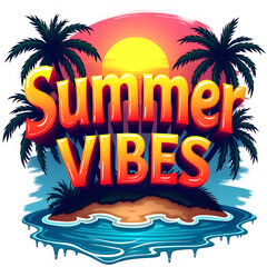 Summer Holiday Beach Vacation Poster with Palm Trees and Sunset T-shirt design.