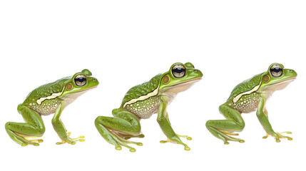 Obraz premium Leaping frogs displaying unique poses studio setting wildlife photography close-up view nature's artistry