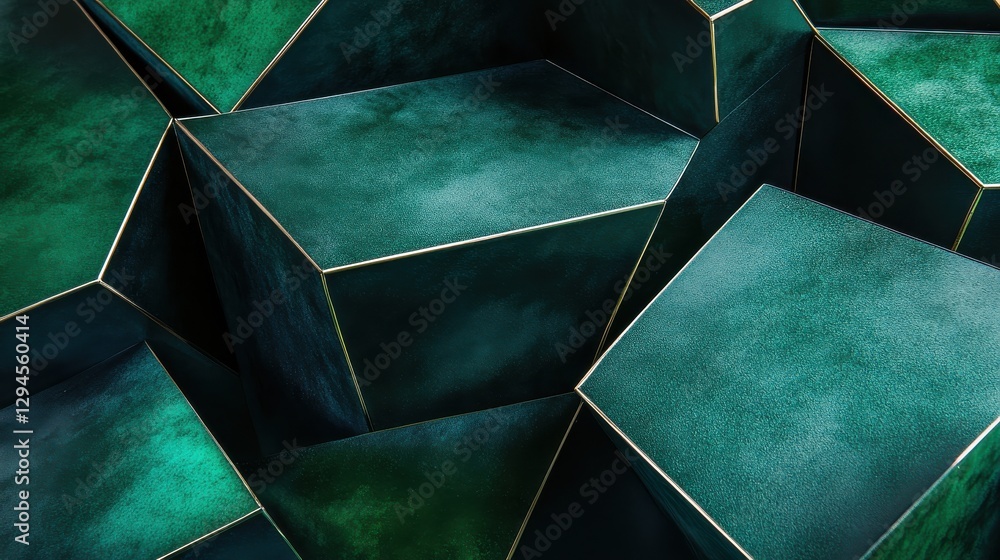Poster abstract geometric background with interlocking green cubes