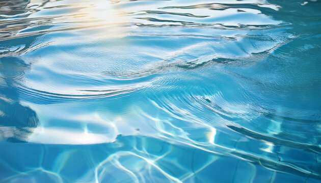 soft and delicate ripples on a light blue pool surface showcasing intricate details sunlight play and a tranquil vibe