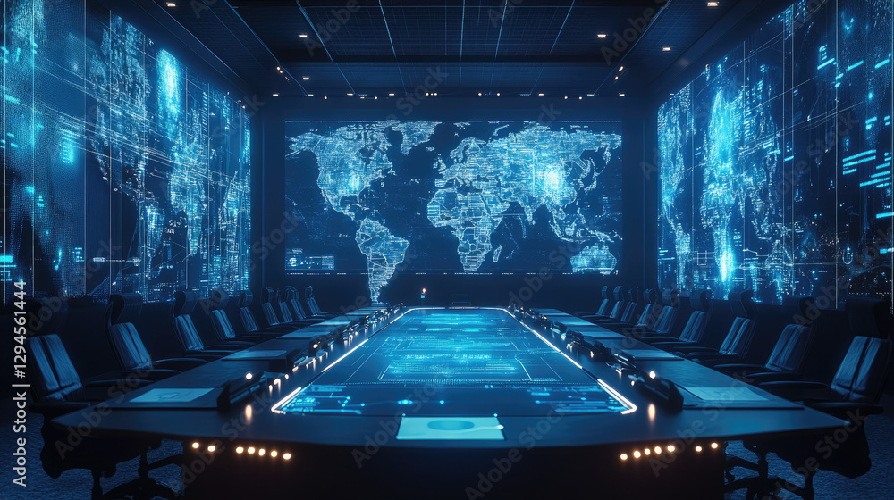 Poster digital interface showcasing logistics networks and shipping routes across global continents with gl