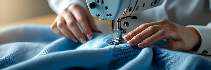 Sewing machine and tailor hands Clothing Fabric Production Tool Process Dressmaker Work Knitted Craft Garment