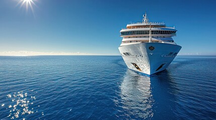 Naklejka premium Cruise ship sailing sunny ocean, calm waters, travel