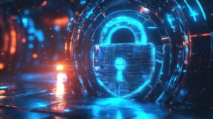 Obraz premium Cyber Security Lock Digital Network Protection