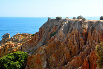 walking path with breathtaking views through the coast from porches to benagil caves lagoa algarve portugal