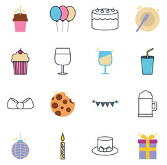 Set of party vector icons with white background