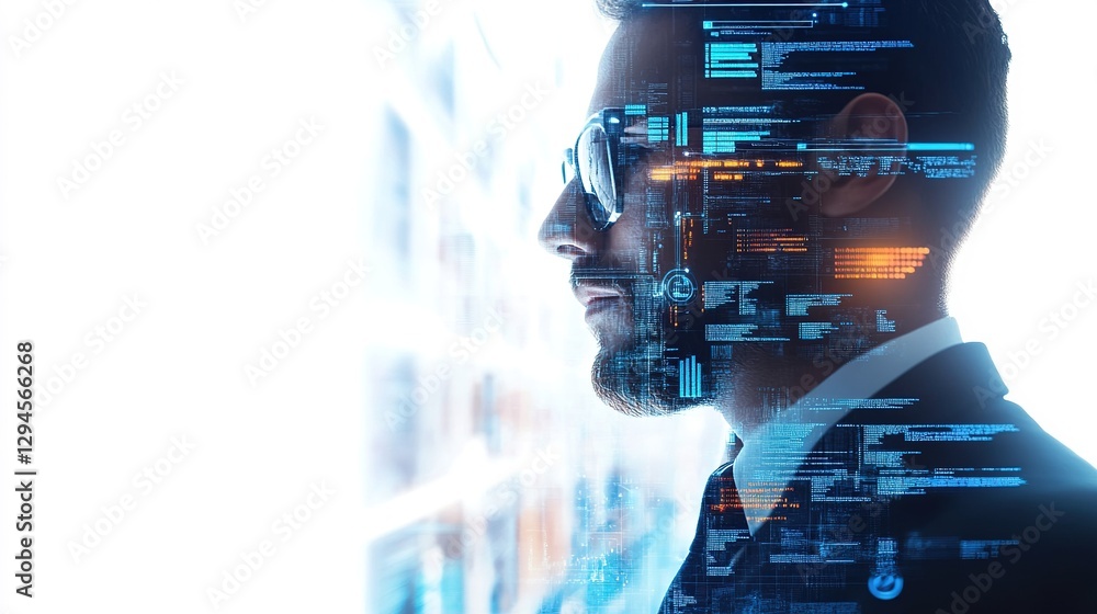 Poster it manager overseeing software development in tech hub digital world corporate environment side view