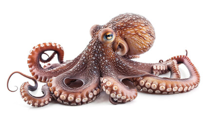 Fototapeta premium A highly detailed octopus with curled tentacles, isolated on a white background. 