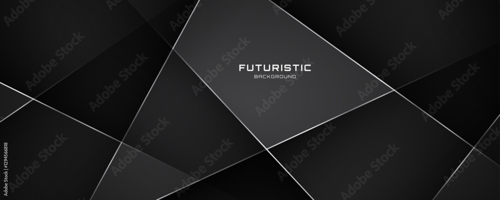Poster 3d black abstract background overlap layer on dark space with silver polygonal lines effect decorati
