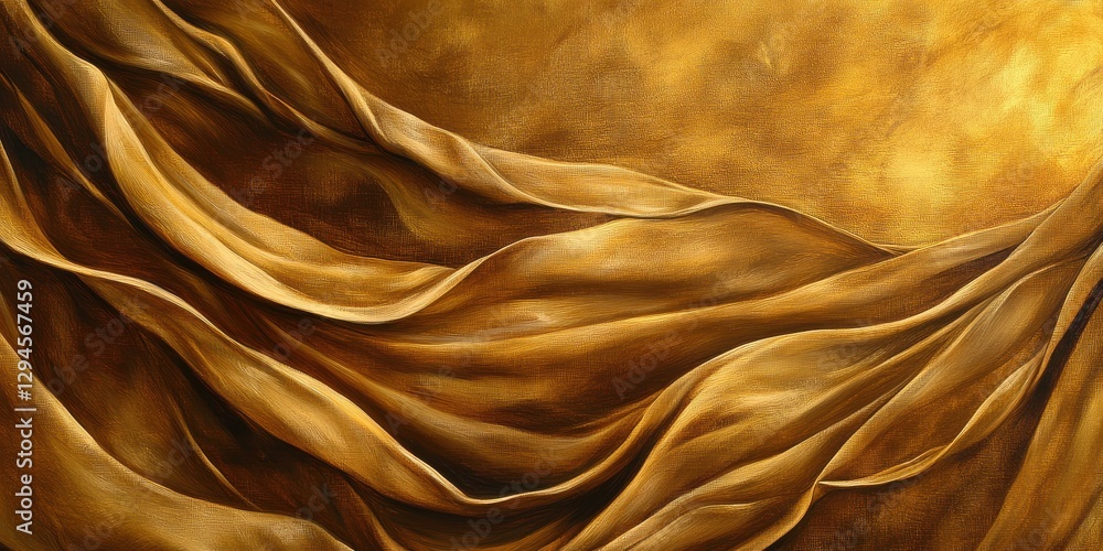 Poster flowing abstract gold fabric texture with luxurious wavy pattern concept