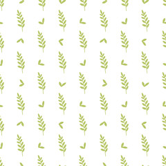 Seamless pattern with green leaves. Minimalistic background with leaves and greenery. For packaging of environmentally friendly goods, textiles and tableware.