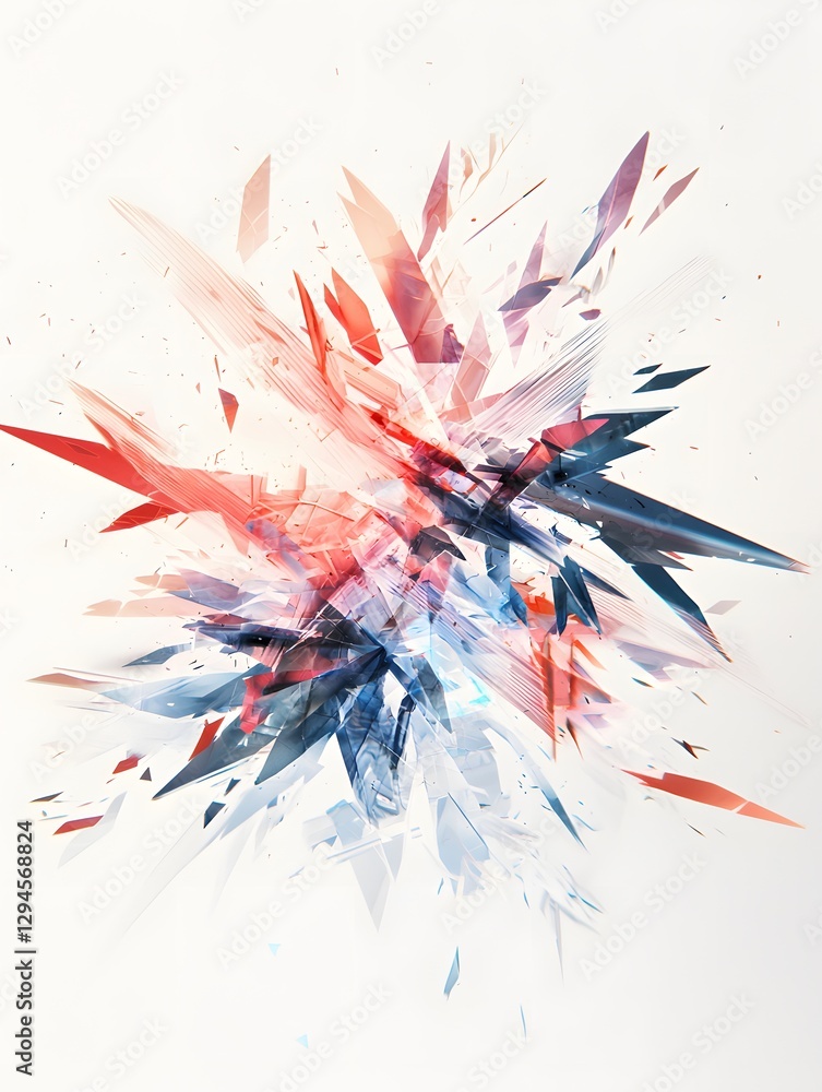 Poster dynamic explosion of geometric shapes abstract art digital canvas vibrant colors close-up modern des