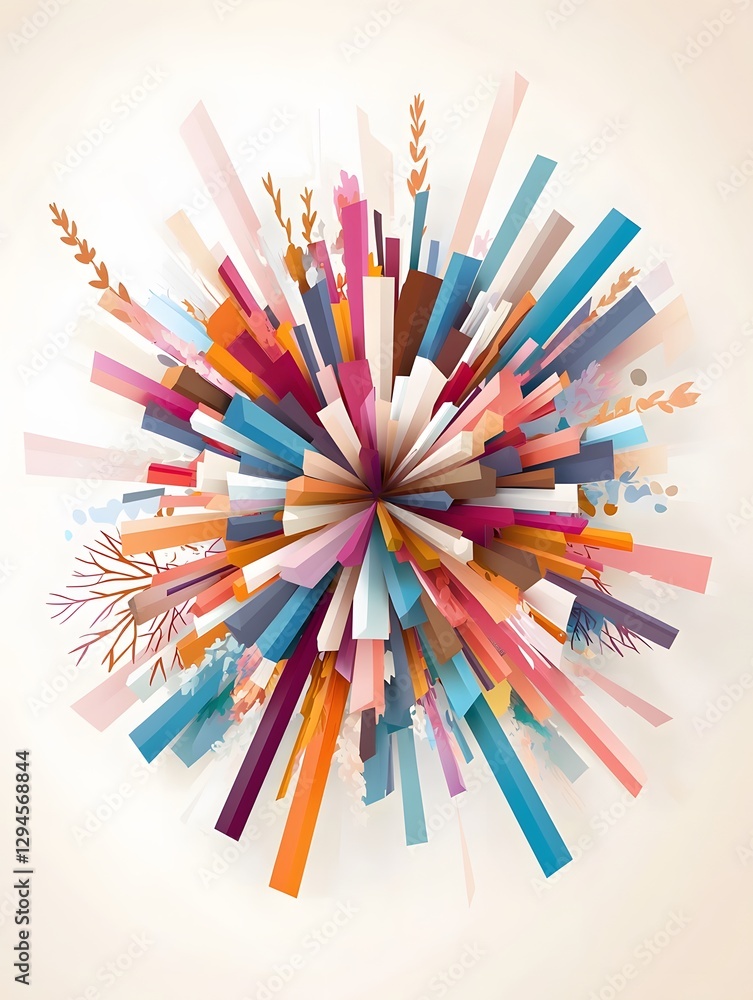 Poster dynamic geometric explosion art digital environment abstract composition colorful burst creative per