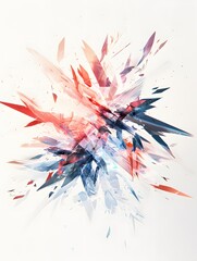 Dynamic explosion of geometric shapes abstract art digital canvas vibrant colors close-up modern design