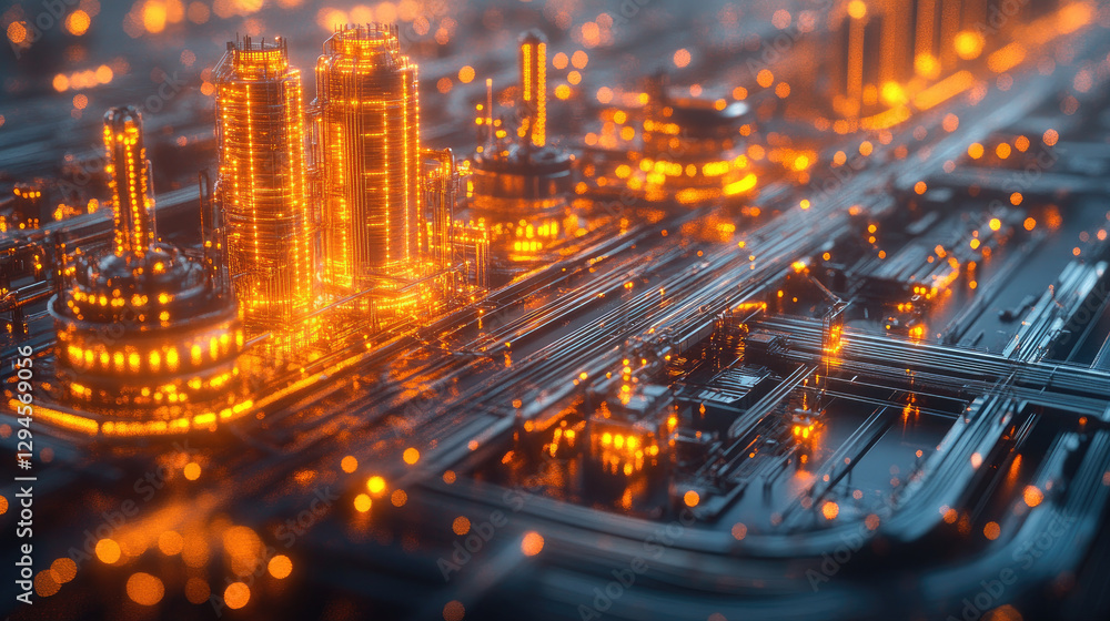 Poster visualization of modern cargo tracking system highlighting urban infrastructure and data networks in