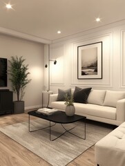 Fototapeta premium A modern living room with a sofa and a rug