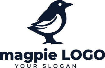 Vector Silhouette Logo of Magpie Bird with Bold Text and Slogan for Professional Business Branding.