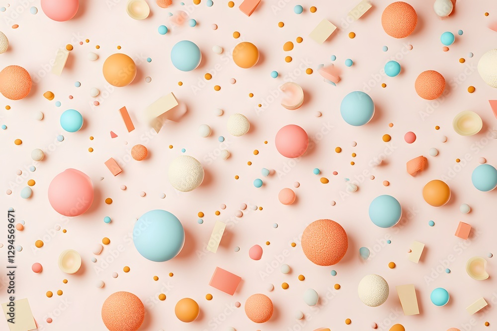 Poster dynamic abstract polygons and spheres colorful background digital art studio setting aesthetic desig