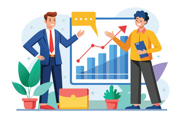 A manager is explaining growth charts to a colleague, highlighting progress in a professional environment, Manager explaining growth charts concept