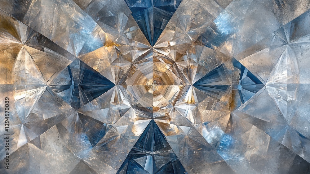 Poster geometric abstract art with crystal prism patterns and metallic reflections
