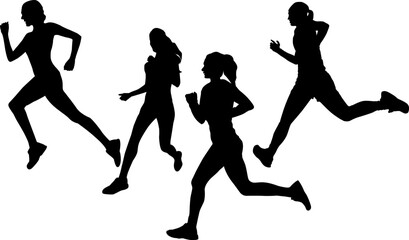 silhouette running woman posture black shape on white background