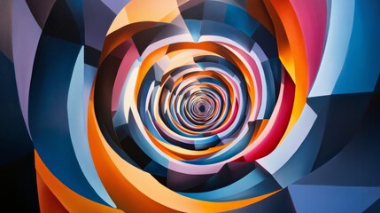 A colorful, intricate spiral illusion formed from various geometric shapes, fading from one color to another © Aisha