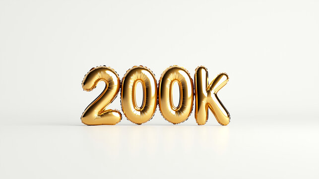 The image features shiny golden balloons shaped as the number 200K against a clean, white background, symbolizing a milestone celebration or achievement.