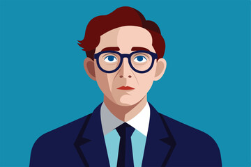 A professional man in a suit stands confidently with glasses, presenting a serious expression, man in a suit with glasses