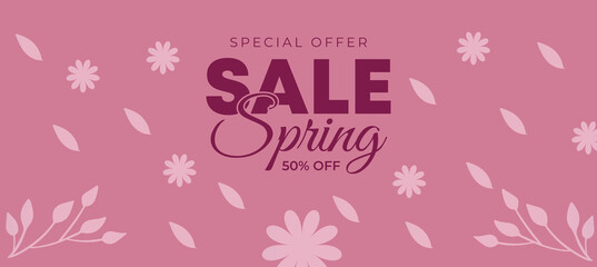 Spring special offer vector banner background with spring season sale text and flower.