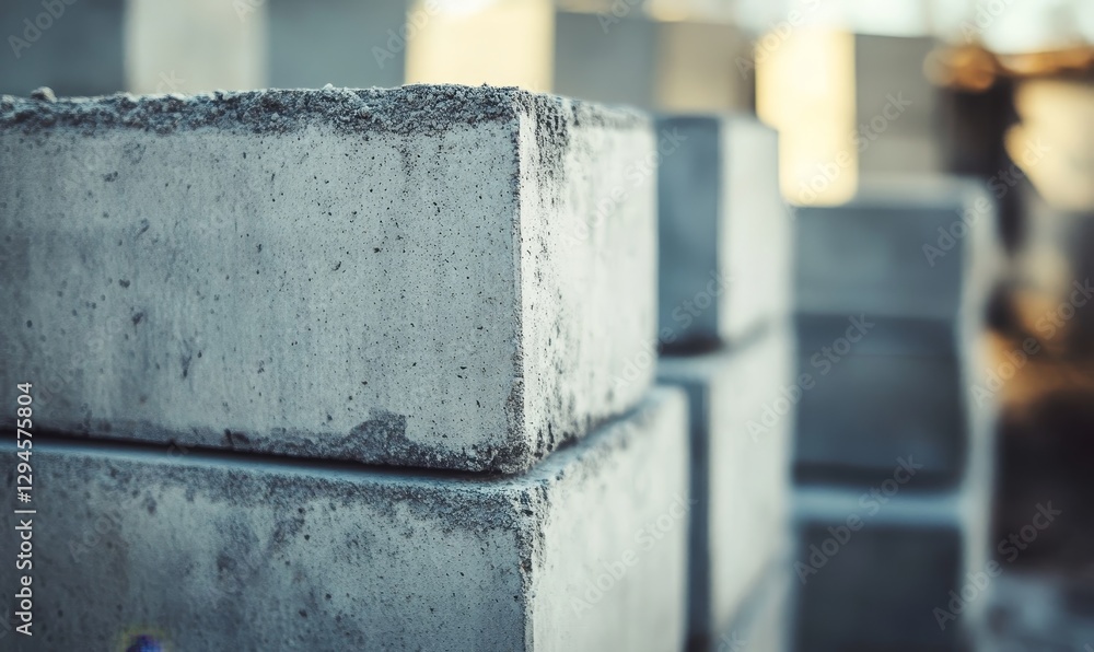 Poster stacked concrete blocks show weathered texture and rough edges.
