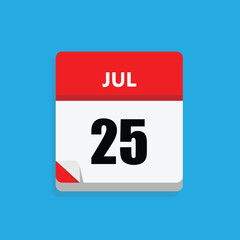 calender icon, 25 july icon with blue background