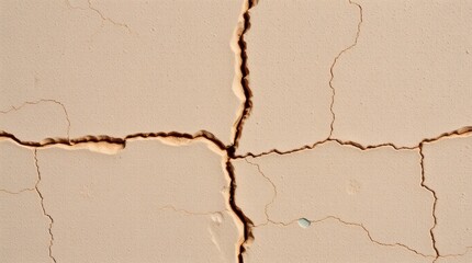 Fototapeta premium Cracked earth texture, with orange top layer and light bottom layer, crack details, dry and arid look, close-up photography.