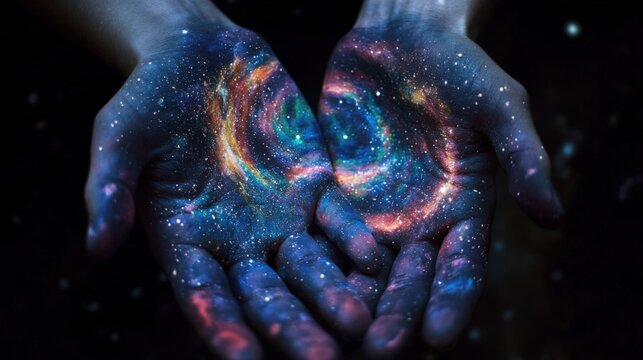 Hands With Swirling Galaxy Paint Design