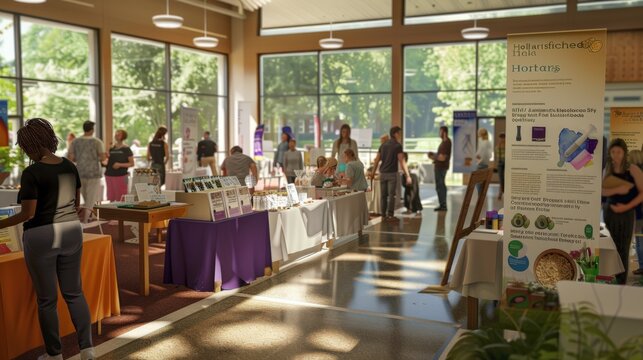 Holistic health fair taking place in a large open space