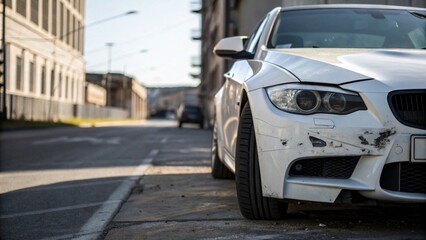 Hyper-Realistic Car with Slight Front Damage in Sharp Detail