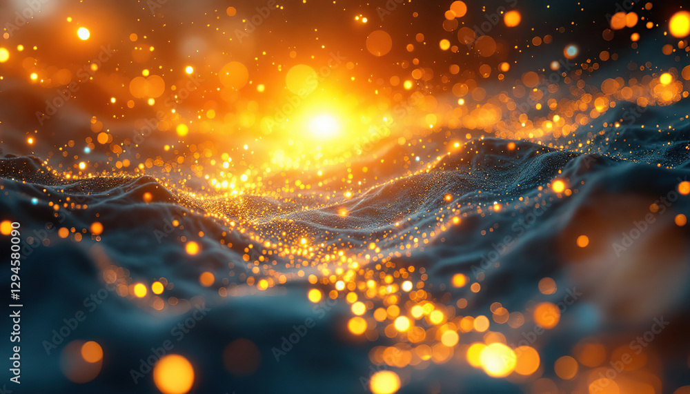 Poster golden particles wave abstract background image