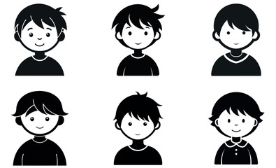 Simple Black and White Children's Avatar Icons
