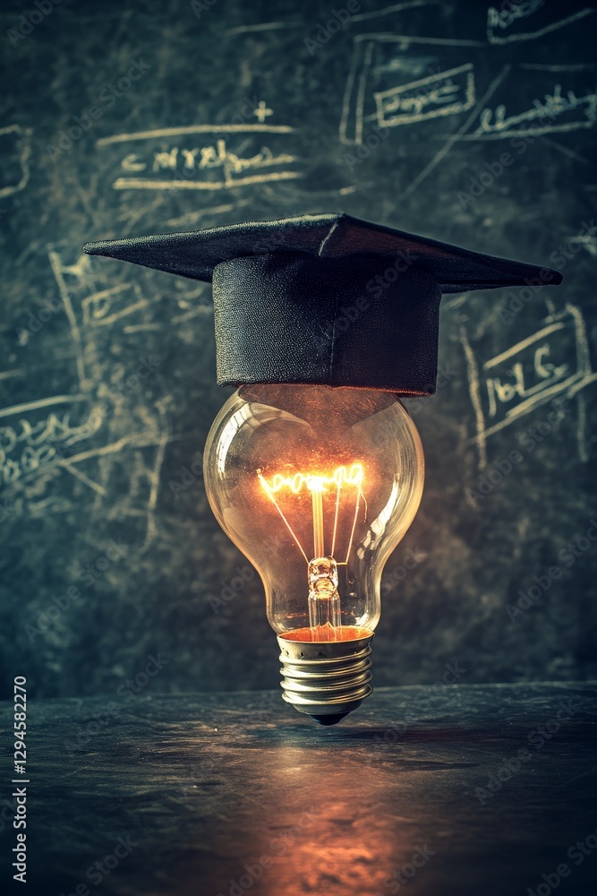 Poster a lightbulb with graduation cap representing an idea.
