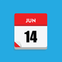 calender icon, 14 june icon with blue background