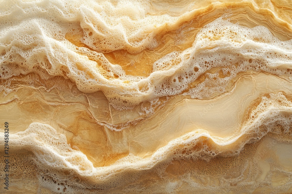 Aufkleber abstract image of beige onyx stone with white foam-like texture resembling waves or clouds.