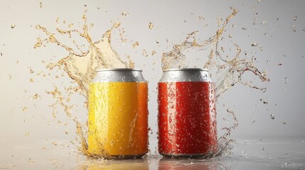 Soda Or Beer Cans With Splash Mockup