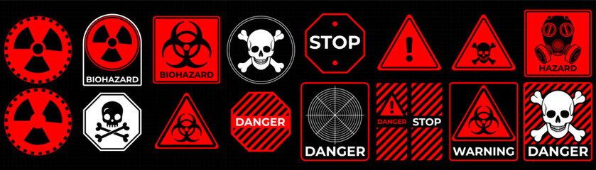 Obraz premium Conceptual HUD danger zone layout featuring red warning frames and futuristic alert elements. High-quality vector illustration perfect for print and digital interfaces, including caution signs, attent