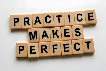 Obraz premium Wooden Tiles with 'PRACTICE MAKES PERFECT' Phrase