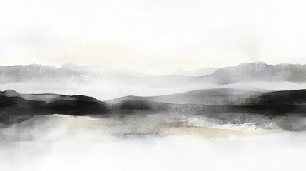 Obraz premium Abstract Watercolor Mountainscape - Peaceful Misty Horizon