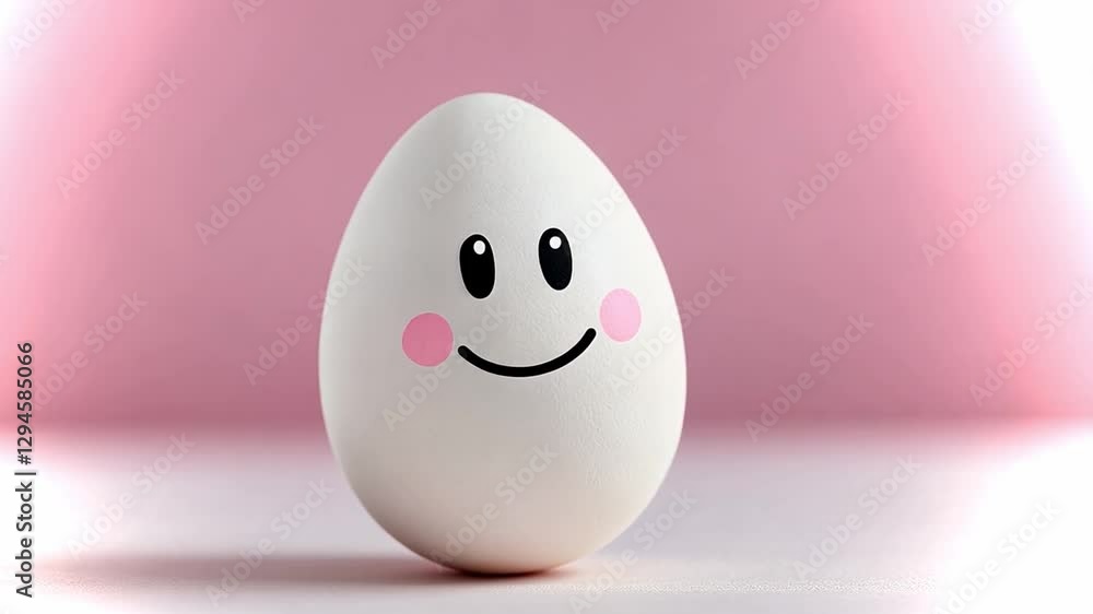 Poster cute smiling egg on a light pink background creating a cheerful and playful atmosphere