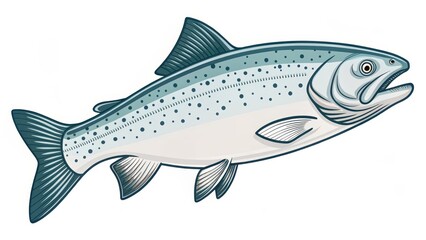 Side View Illustration of a Salmon Detailed Graphic, Fish, Aquatic Life Salmon, Seafood