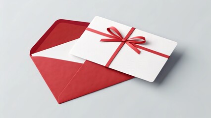 Red Envelope with White Gift Card Mockup Top View, Minimalist Design, Holiday Gift, Invitation Gift card, Mockup