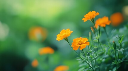 Obraz premium Orange flowers stand out against lush greenery, radiating vibrancy and life amid a richly verdant setting.